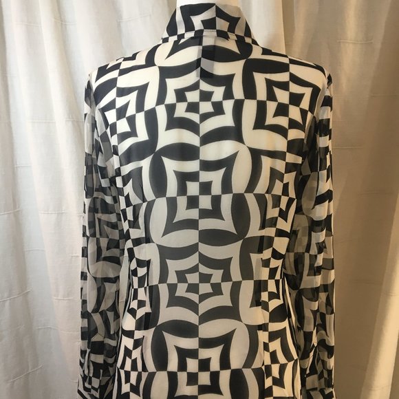 Kenneth Cole Black & White Geometric Blouse - Picture 4 of 10